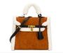 25cm Womens Leather Bag Lambswool O Plush Brown Velvet Bag