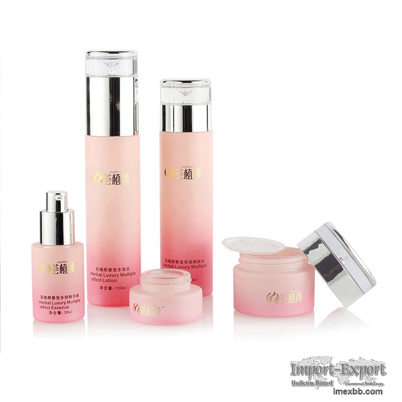 Fashionable 30Ml Pink Skin Care Glass Bottlte Lotion Bottles Set With Pump
