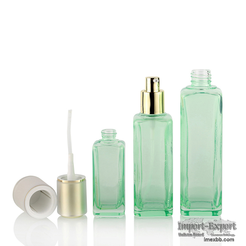 Popular Square Lotion Bottles Skin Care Containers Sets Glass Cosmetic Bott