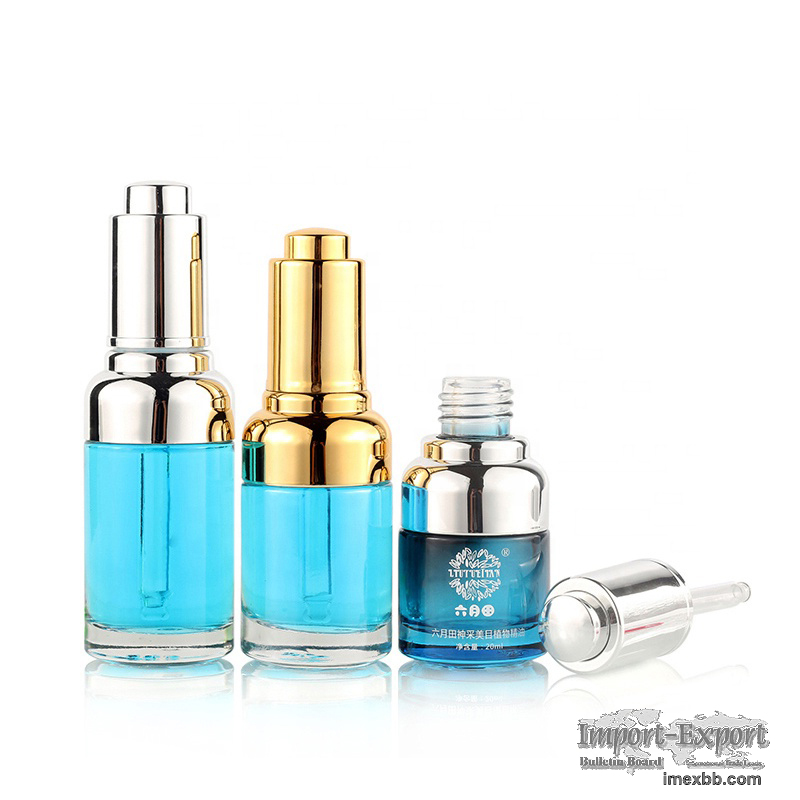 High Quality Cosmetic Transparent 20ml 30ml Gold Dropper Serum Bottle