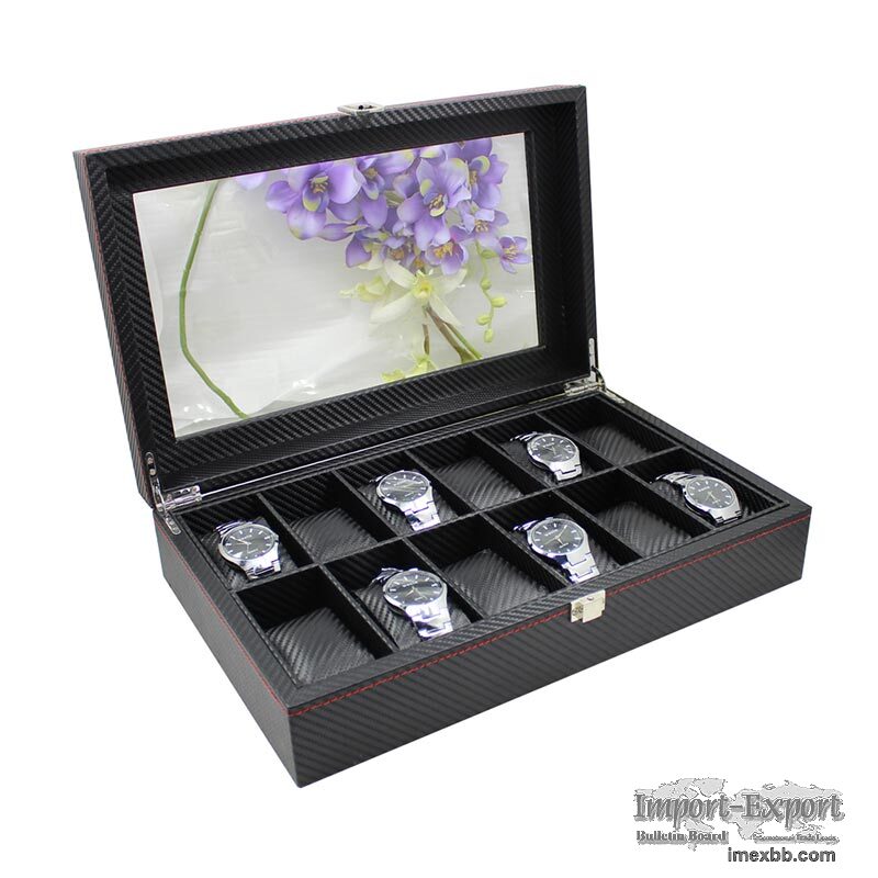 Black Leather Watch Box Wholesale Price For 12 Watches Display 