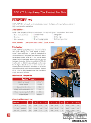 BISPLATE®400 High Strength Wear Resistant Steel 