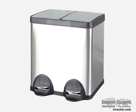 MAX-SN354A 2 Comparment 60l Stainless Steel Foot Pedal Waste Bin for Office