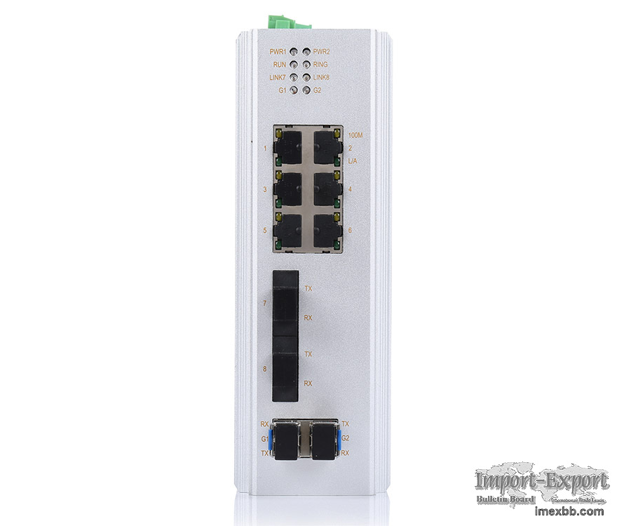8-port 10/100M Ethernet + 2-port Gigabit SFP Din-Rail Layer2 Managed