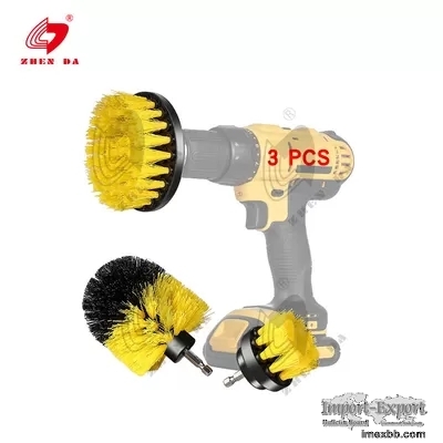 Yellow 3pcs 2" Drill Cleaning Brush Sets For Car Household Cleaning Brush