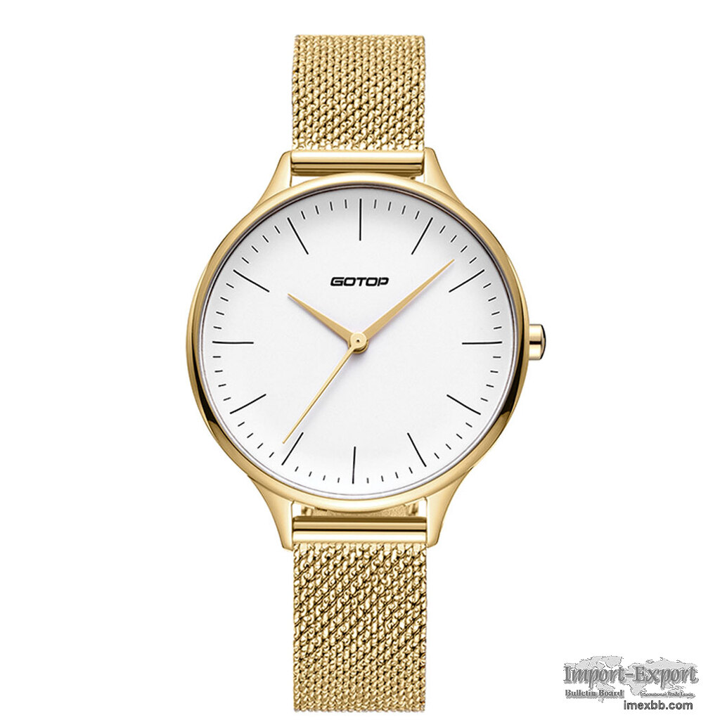 FEATURES OF SS553-02 GOLD AND WHITE WOMEN'S WATCH WITH MESH BAND