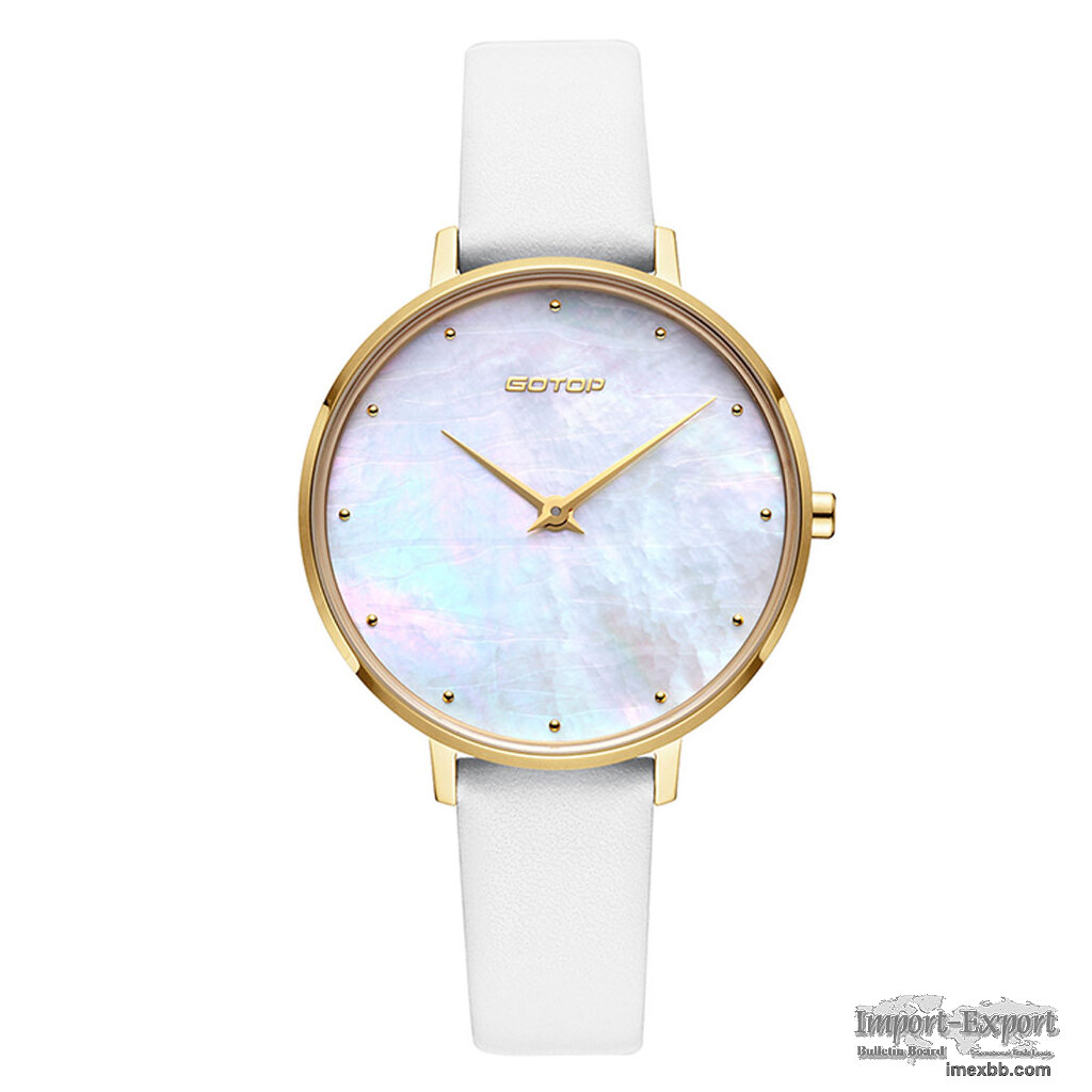 FEATURES OF SS545-01 GOLD AND WHITE WOMEN'S WATCH WITH MOTHER OF PEARL DIAL