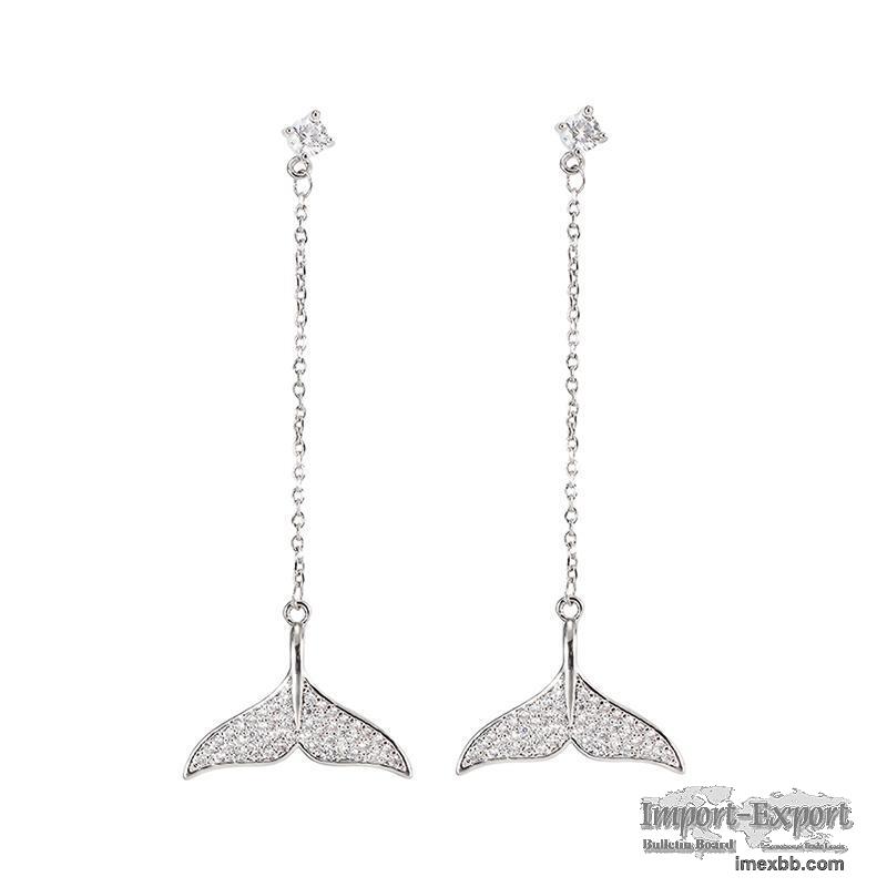 Sparkle beauty mermaid tail pendant earrings