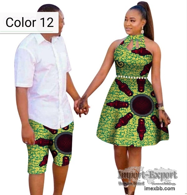 African couple Cotton clothing wax printing Women Dress, Men's Shirt Pants
