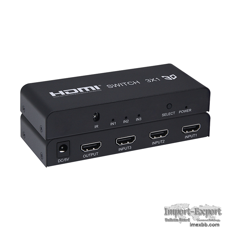 HDMI 3x1 Switcher 3 in 1 out 3D 1080p@60Hz w/IR Remote Control