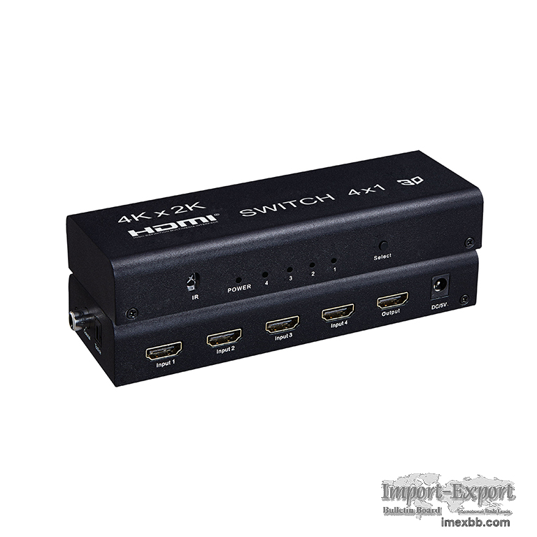 HDMI V1.4 Switcher 4x1 4 in 1 out 1080P 3D 4K with Audio IR remote control
