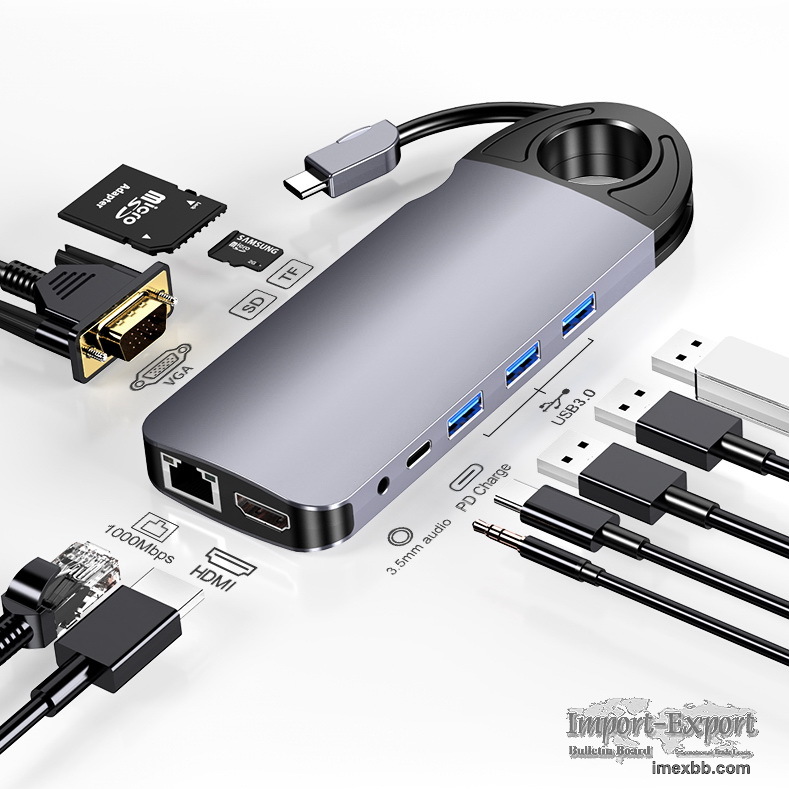 10 In 1 Premium USB C Hub to 4K HDMI USB 3.0 TF VGA Adapter RJ45 Network