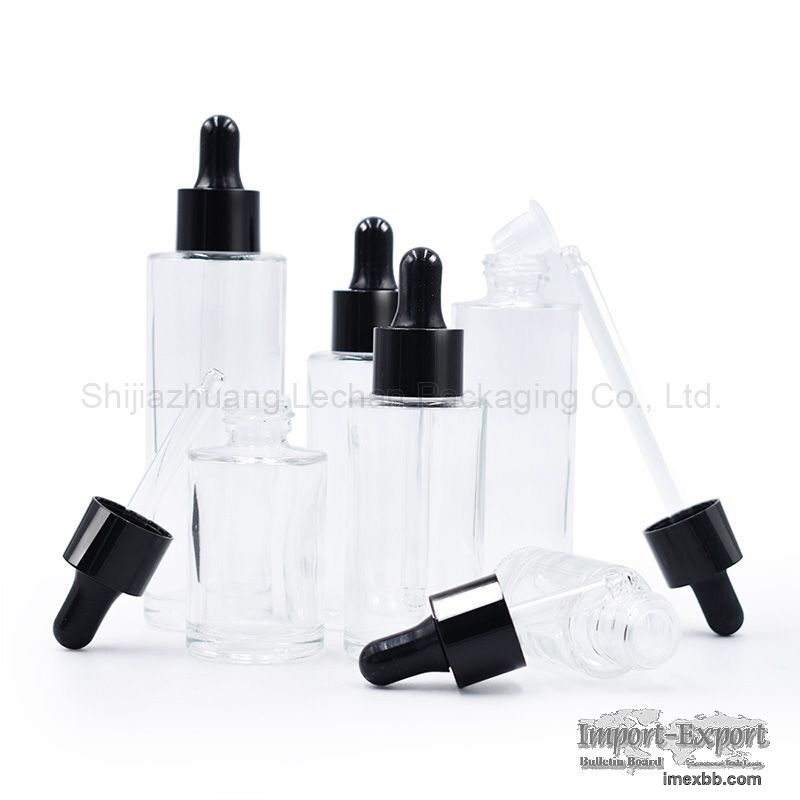 Clear Glass Bottles with Dropper Cap Flat Shoulder Bottles
