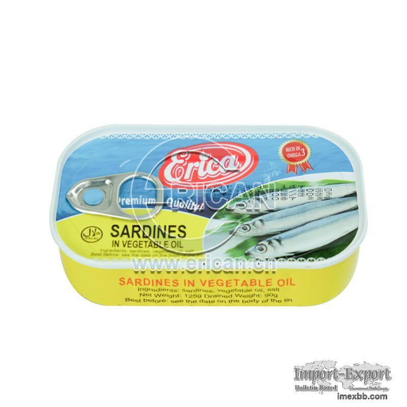 Hot Sale 125g Canned Sardine Fish in Vegetable Oil