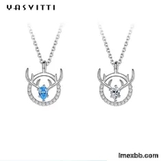 14x16mm 15in Deer Antler Necklace Sterling Silver 3A CZ Antler Pendant Neck