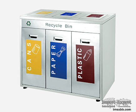MAX-HB59 Outdoor 3 Compartment Commercial Stainless Steel Waste Bin With Sw