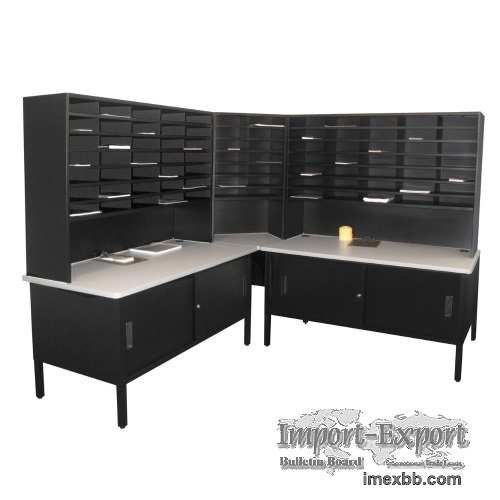 Marvel Mailroom Furniture 120 Slot Corner Literature Organizer with Cabinet
