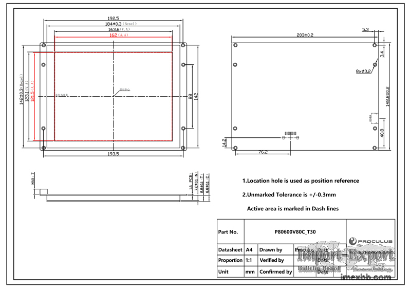 MODEL: P80480J50C_X02 5.0 Inches, 800xRGBx480, 65K Colors