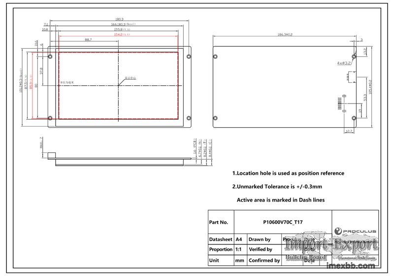MODEL: P10600V70C_T17 7.0 Inches, 1024xRGBx600, 65K Colors