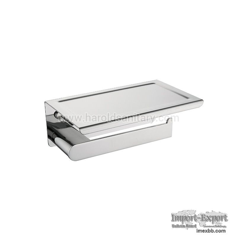 Toilet paper holder with phone shelf