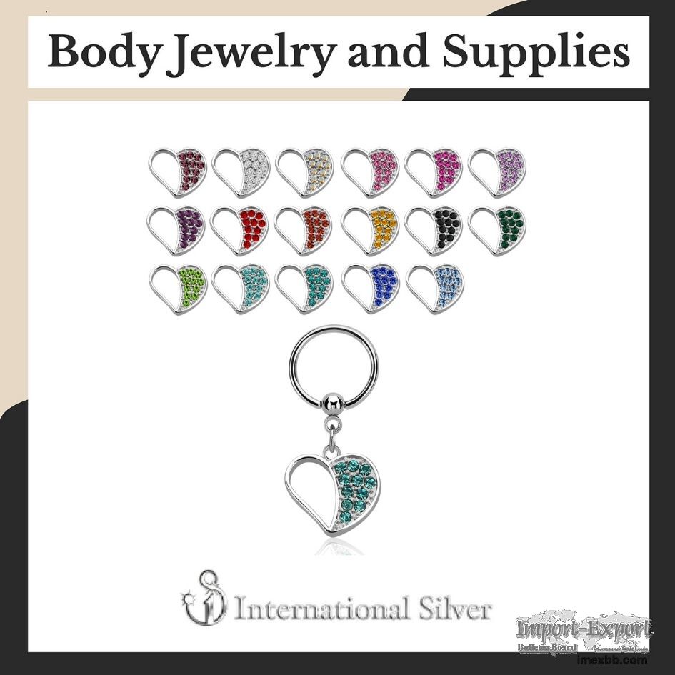 Wholesale Hoops/Captive Rings With Gemmed Heart Danglings