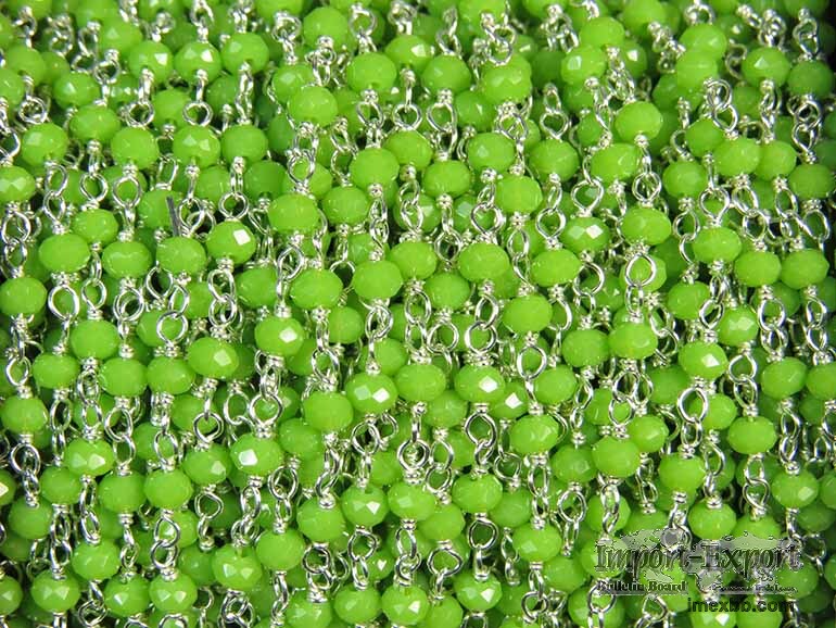 Peridot Green Crystal 3mm Wire Wrapped Rosary Style Chain