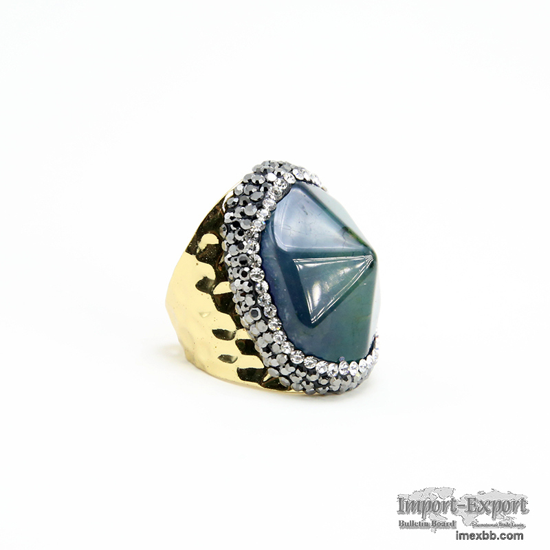 Green Agate Ring Gold Plated