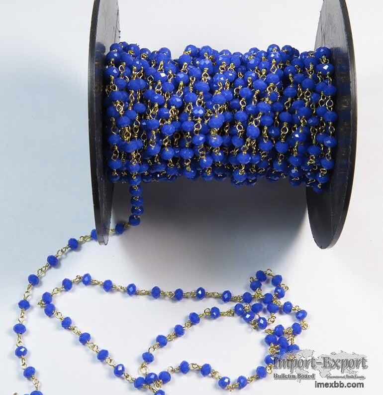 Blue Crystal 3 MM Wire Wrapped Rosary style Chain