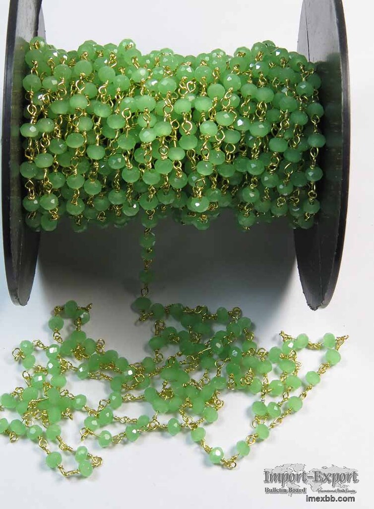 Prehnite Green Crystal 3 MM Wire Wrapped Rosary Style Chain