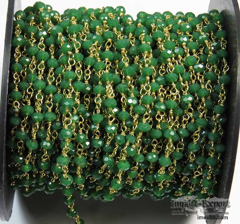 Green Onyx Crystal Beaded 3mm Rosary Chain