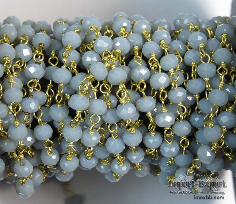 Gray Crystal 3 MM Wire Wrapped Rosary Chain 