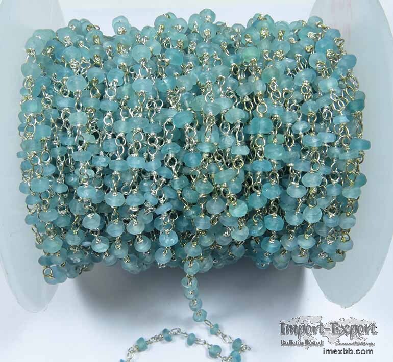 Apatite Beaded 3 mm Wire Wrapped Rosary Chain