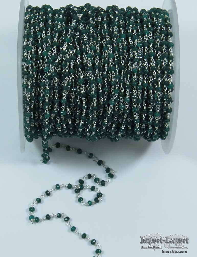 Jade Emerald 3 MM Wire Wrapped Rosary Chain 