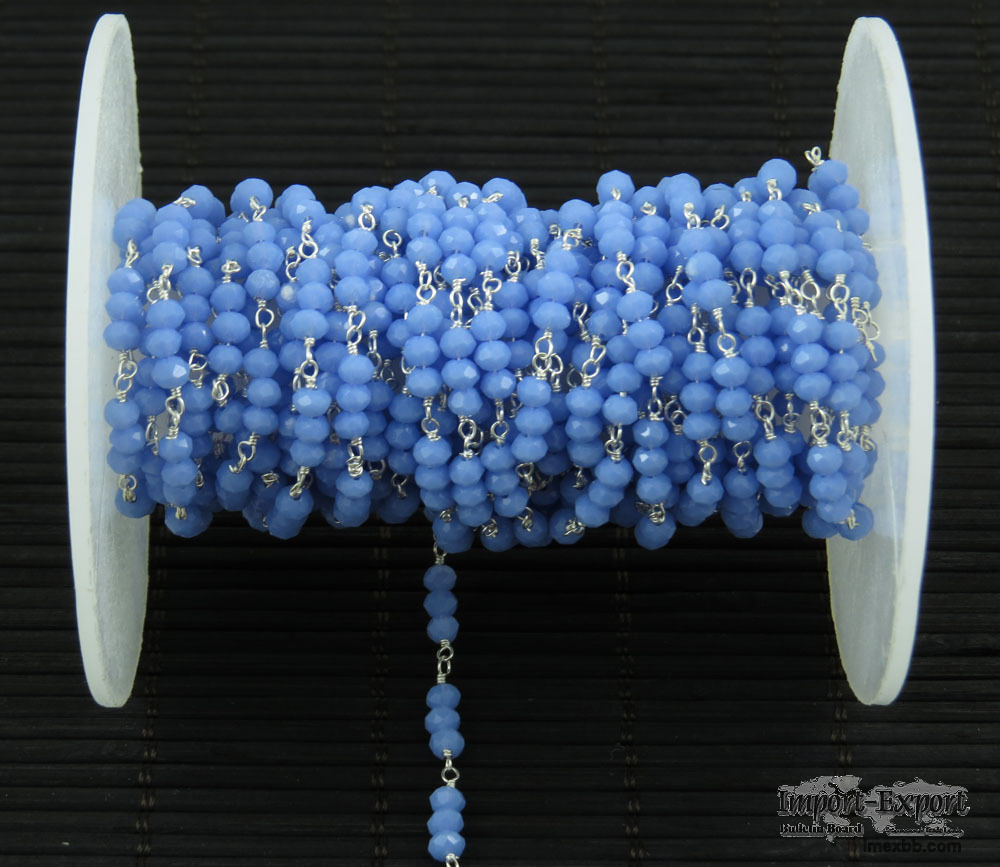 Blue Crystal 3.00 MM Beaded Wire Wrapped Rosary Chain