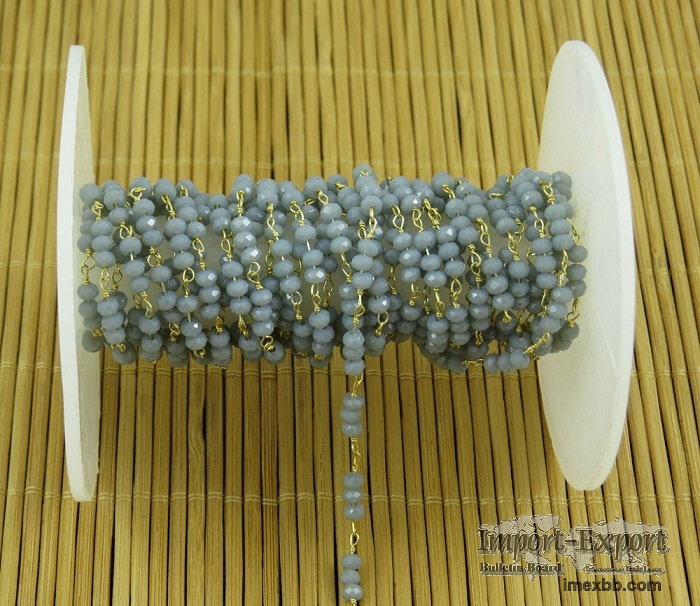 Gray Crystal 3 MM Wire Wrapped Chain