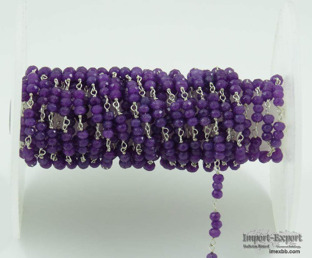Amethyst Crystal 3 MM Beaded Wire Wrapped Running Chain