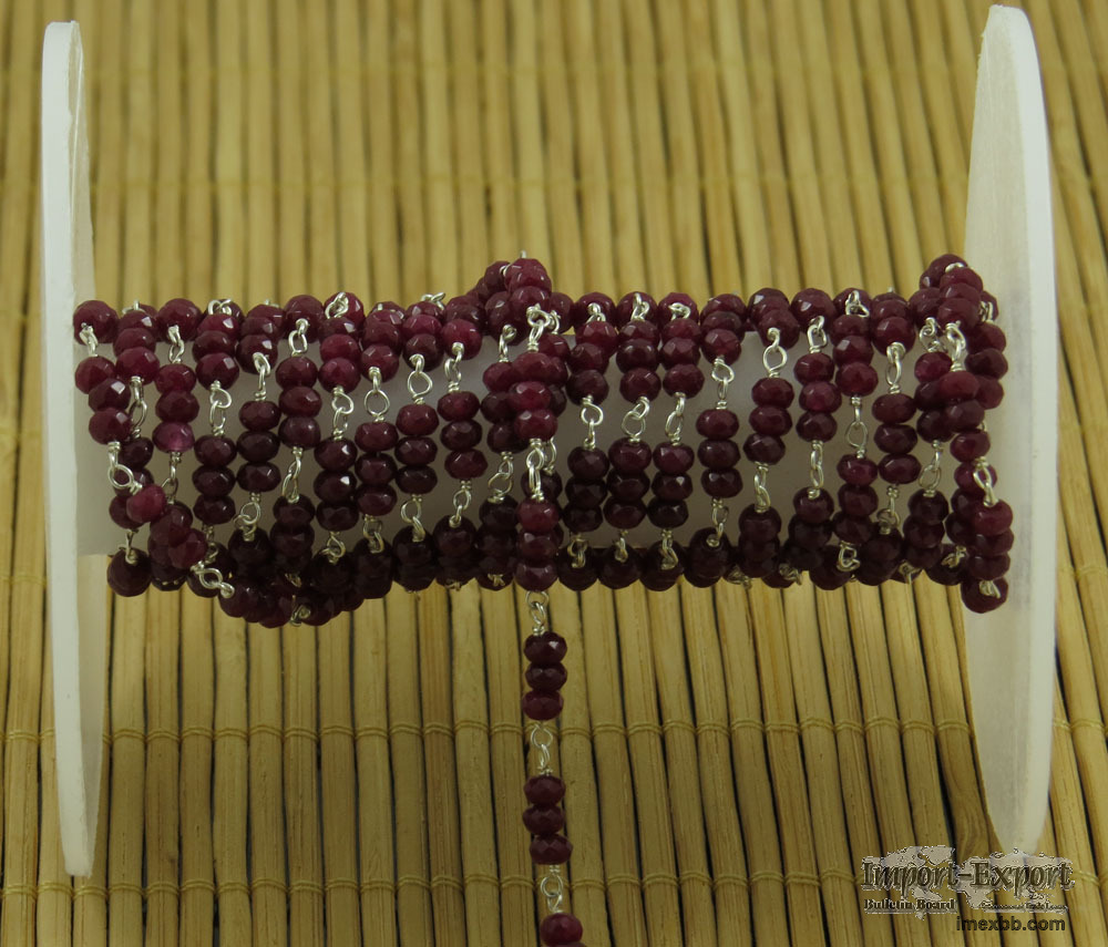 Jade Ruby 3 MM Beaded Wire Wrapped Rosary Chain 