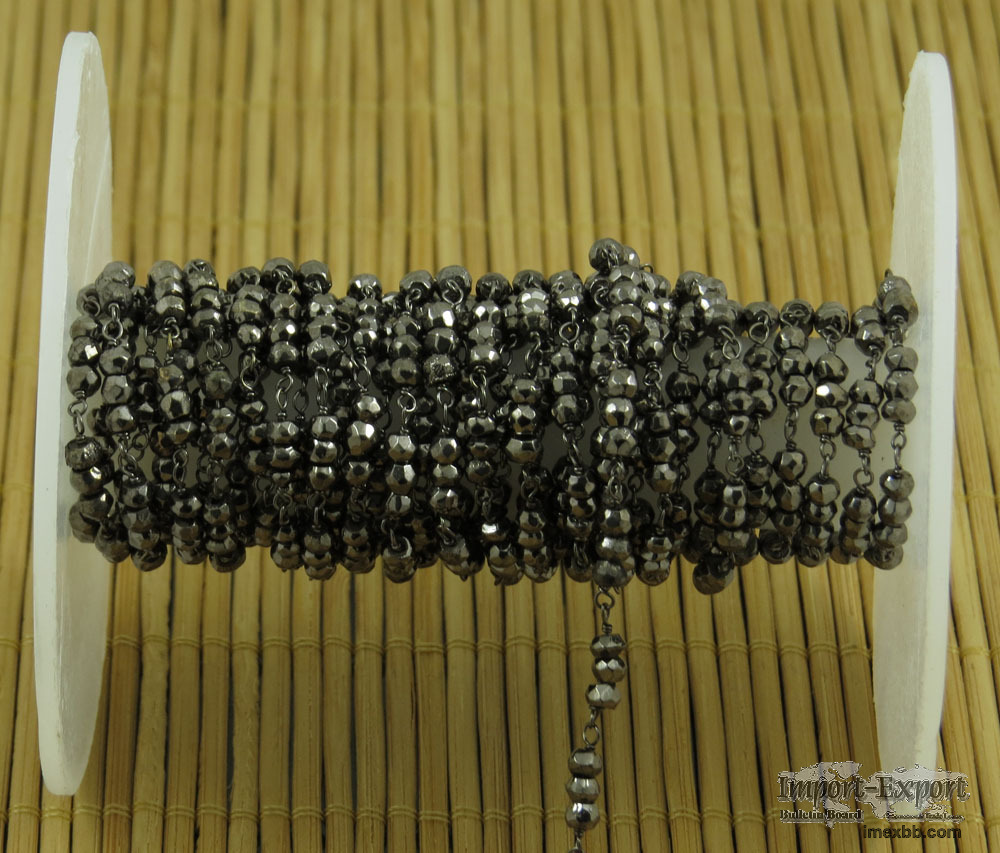 Black Pyrite 3 MM Beaded Wire Wrapped Rosary Style Chain