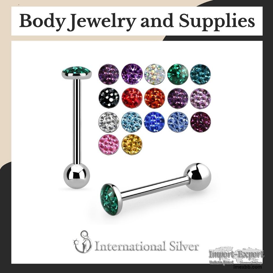 Wholesale Straight Barbells With Ferido-Glued Gems