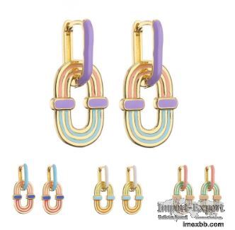 DIY Enamel Rainbow Earrings Oval 18k Copper Gold Plated Jewellery