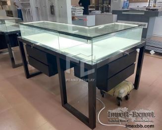 UV Base Plate Full Vision Glass Display Showcase With LED Lighting 
