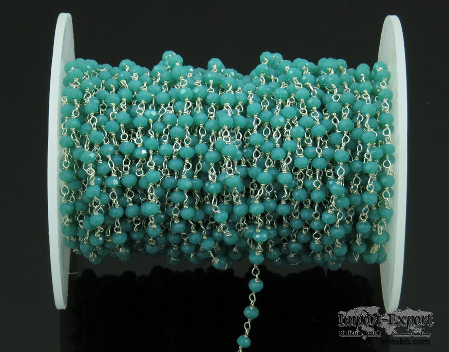 Amazonite Crystal 3 MM Beaded Wire Wrapped Rosary Chain