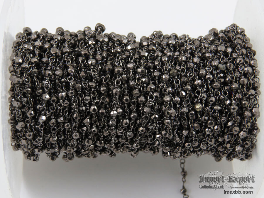 Black Pyrite 3 MM Beaded Wire Wrapped Rosary Chain