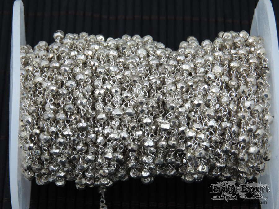Silver Pyrite 3 MM Beaded Wire Wrapped Rosary Chain