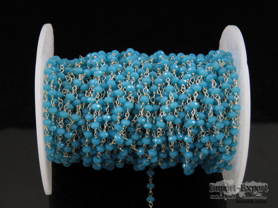 Turquoise Crystal 3 MM Beaded Wire Wrapped Rosary Chain