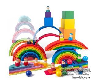 30cm Pine Wooden Blocks Toys Rainbow Building Blocks Tower Toys
