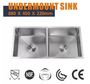 Flush Undermount Stainless Steel Kitchen Sink 50 / 50 Cabinet 16 Gauge 88x4
