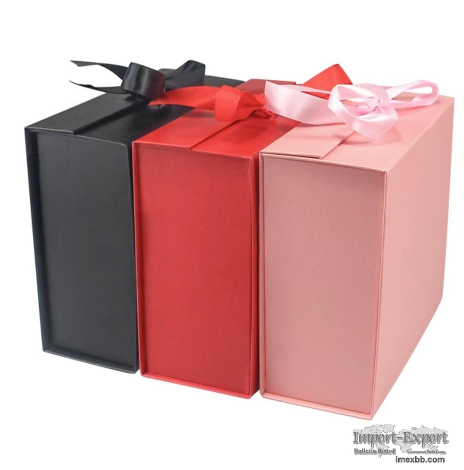 FOLDABLE MAGNETIC PACKAGING GIFT BOX WITH RIBBON