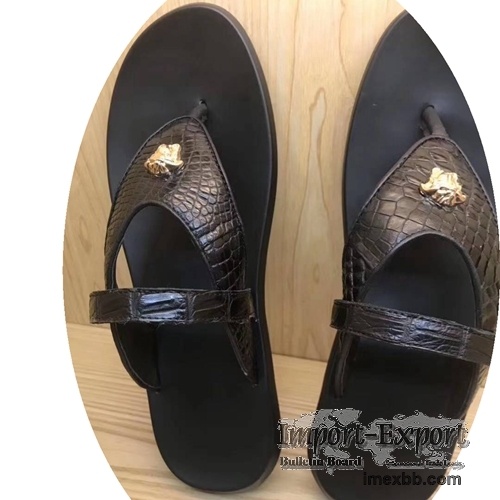 New Leather Crocodile Pattern Flip-Flops Slippers Summer Outdoor Non-Slip 