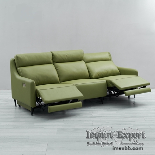 Italian Minimalist Leather Smart Sofa Living Room Straight Row Three-Seat 